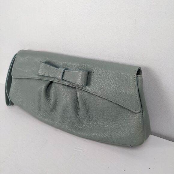 Claudia Firenze Leather clutch Sage with strap and bow - wedding prom purse - Picture 3 of 6